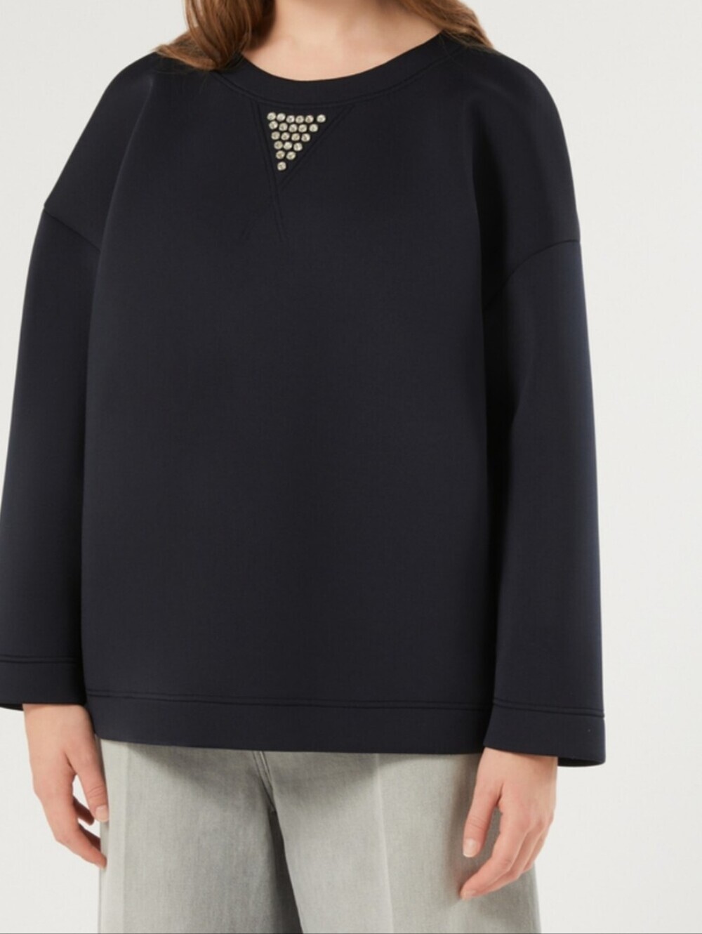 MaxMara-Marina Rinaldi PMRVOLTA Midnight Blue Scuba Sweatshirt Size M Oversized